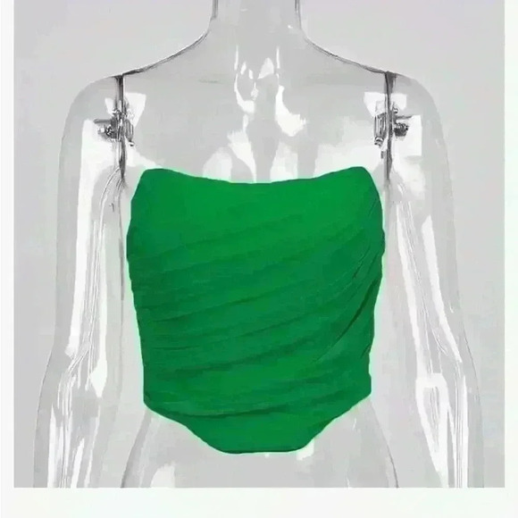 Strapless Open Back Boned Mesh Bustier Zip Back Corset Bodycon top Size L - Picture 5 of 12